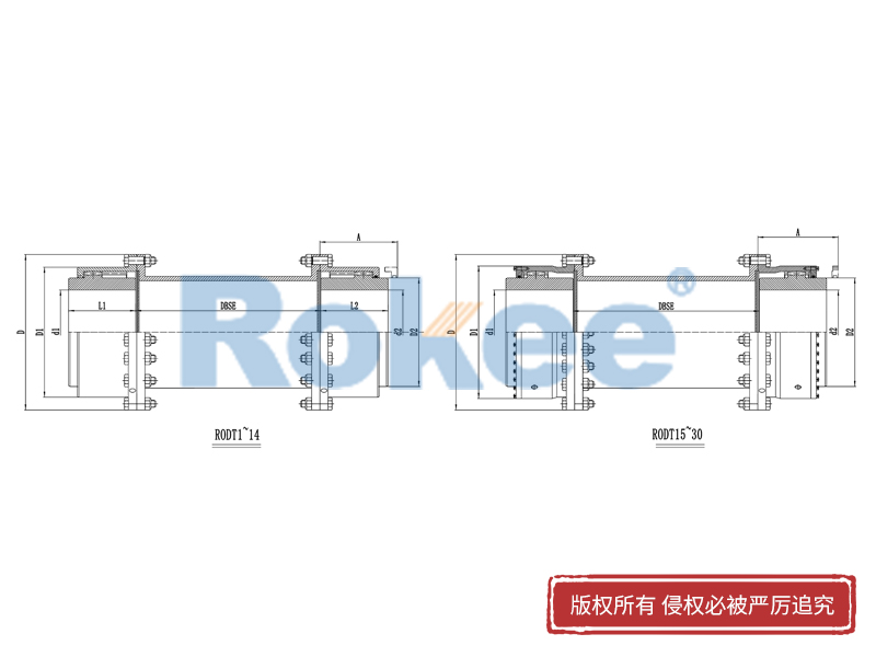 RODT中間接管型鼓形齒式聯軸器