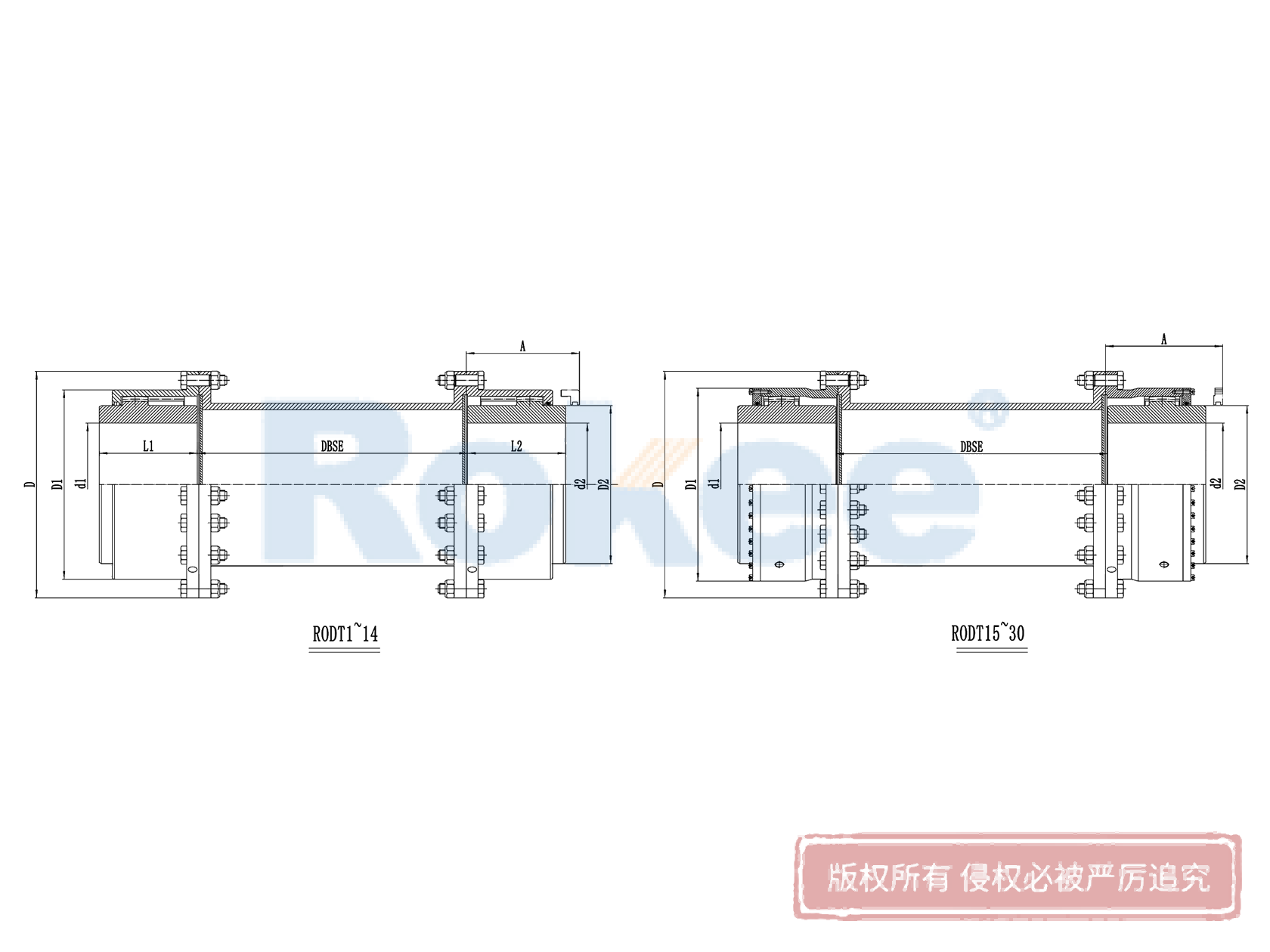 RODT中間接管型鼓形齒式聯軸器