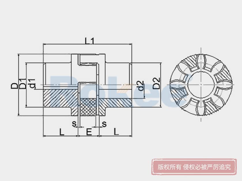 LX星形聯軸器圖紙,XL星型聯軸器結構示意圖